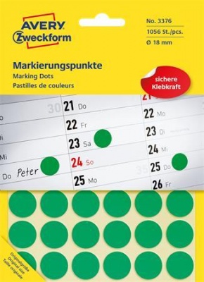 Etikett, 18 mm, kör, AVERY ZWECKFORM, zöld, 1056 etikett/csomag